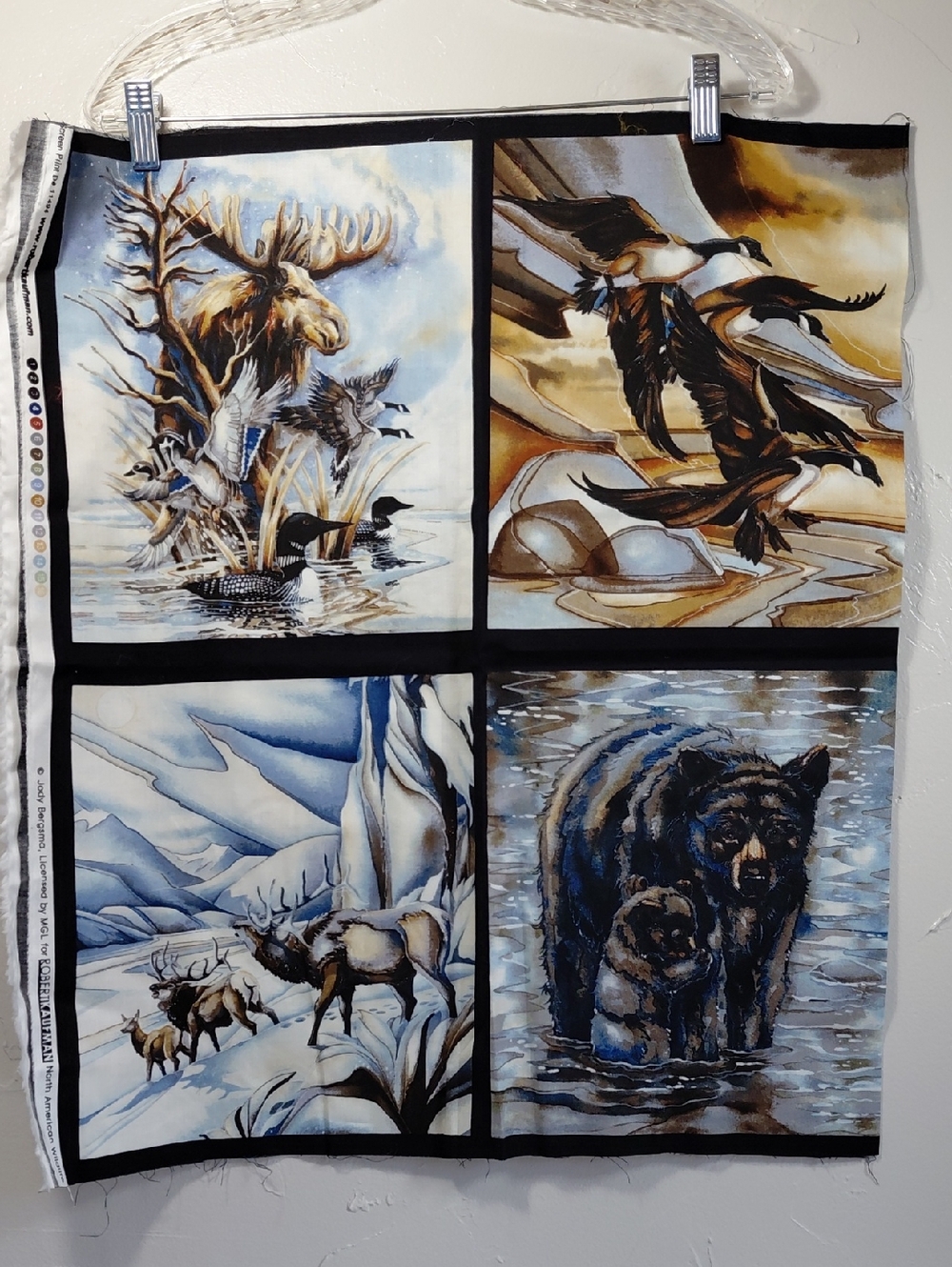 Wildlife Panel Print Moose, Bears, Ducks Jody Bergsma Fabric 43"x24" 8 Squares